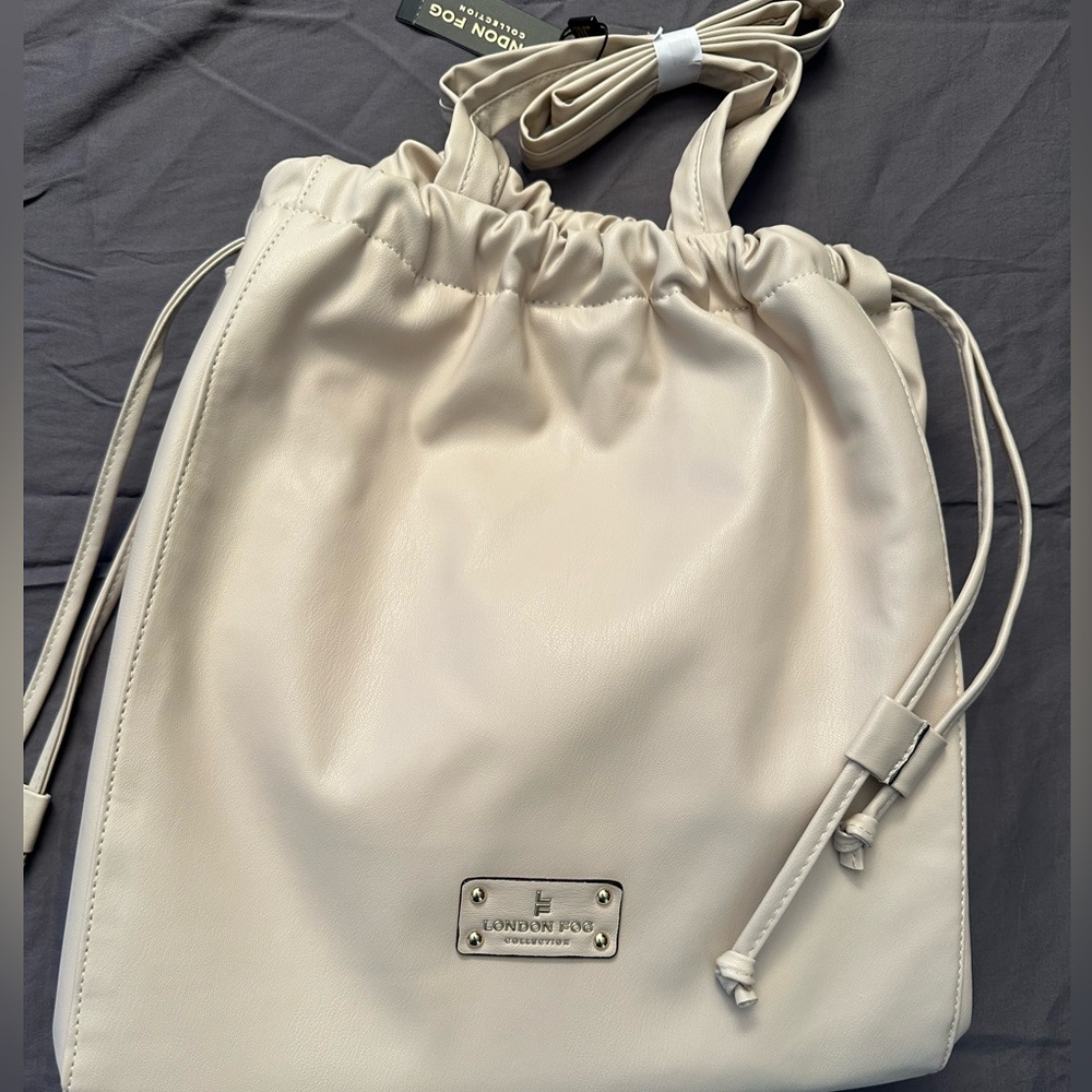 London Fog Women’s Irina Drawstring Satchel Handbag Beige